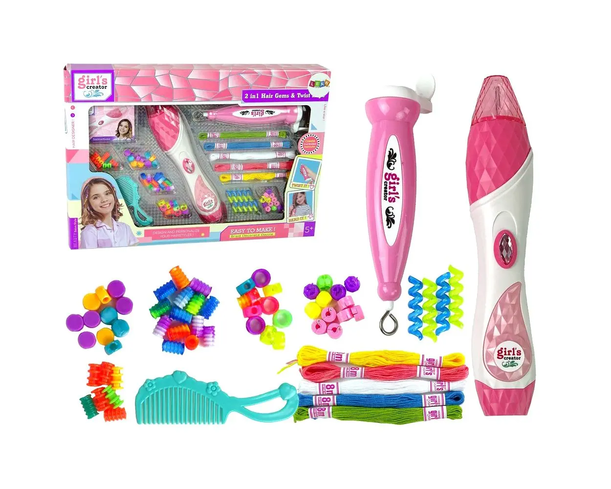 Plaukų pynimo ir dekoravimo rinkinys mergaitėms „Hair Gems & Twist”