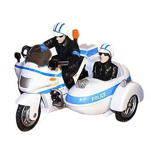 Metalinis policijos motociklas su garsais ir šviesomis 