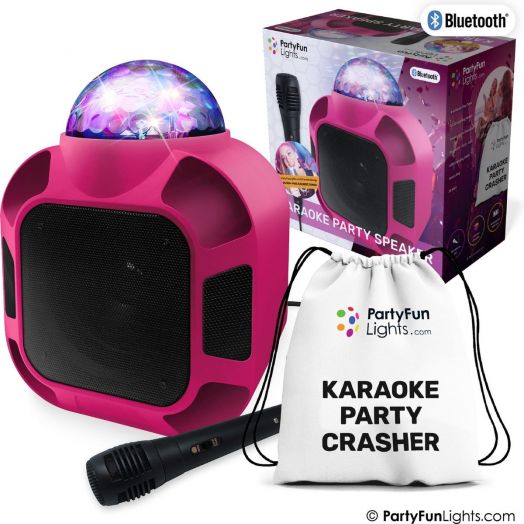 Bluetooth karaoke kolonėlė su mikrofonu, šviesos efektais ir krepšiu, rožinis „Karaoke Party Speaker” 