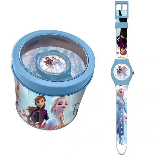 Vaikiškas rankinis laikrodis „Frozen“, metalinėje dėžutėje 