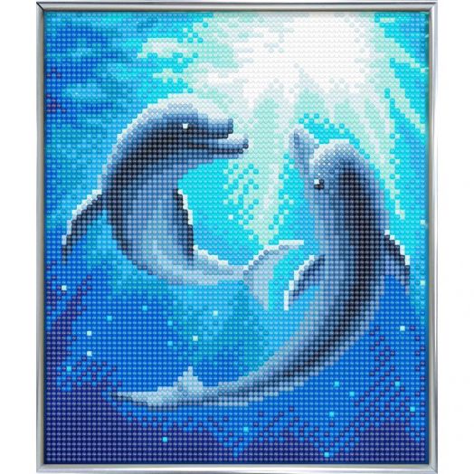 Kūrybinis rinkinys „Crystal Art“ delfinai, su rėmeliu, 21 x 25 cm 