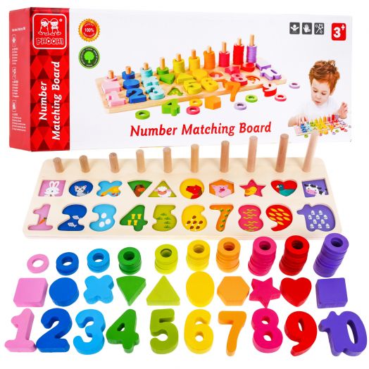 Medinis žaidimas mokytis pažinti formas, skaičius ir spalvas 