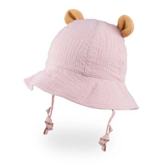 Ekologiškos medvilnės kepurė - panama su raišteliais, šviesiai rožinė 