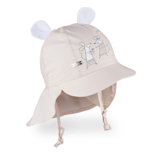 Kepurė mergaitėms su ausytėmis, smėlio spalvos „Peliukai”