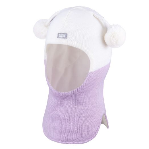Merino vilnos kepurė šalmas mergaitėms dvispalvė, šviesiai rožinė 
