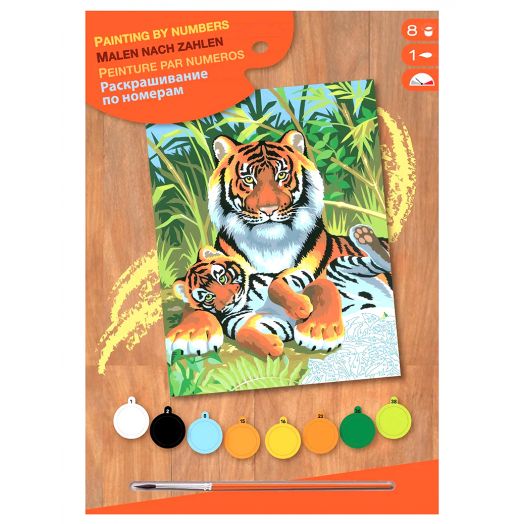 Piešimas pagal skaičius „Tigrų šeimyna“ 