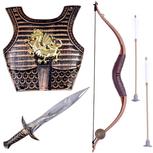Vaikiškas riterio rinkinys su kardu, lanku ir šarvais 