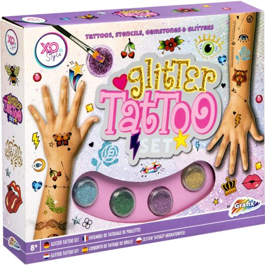 Vaikiškų tatuiruočių gaminimo rinkinys „Glitter Tattoo Set”, Grafix 