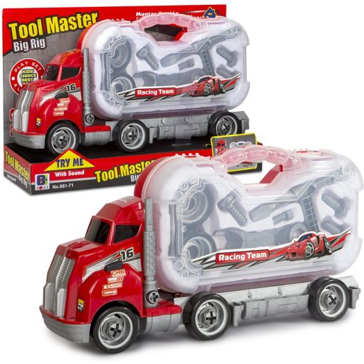 Žaislinis sunkvežimis su įrankių lagaminu 