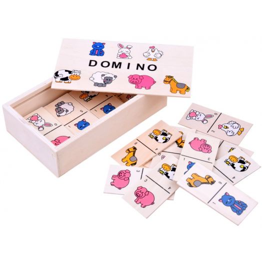 Domino žaidimas vaikams medinėje dėžutėje „Gyvūnai” 