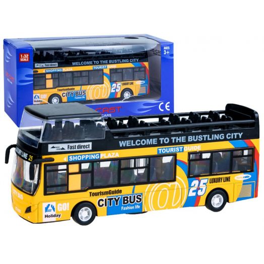 Žaislinis metalinis autobusas, dviejų aukštų, geltonas 