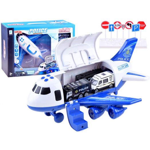 Žaislinis policijos lėktuvas - transporteris su modeliukais 
