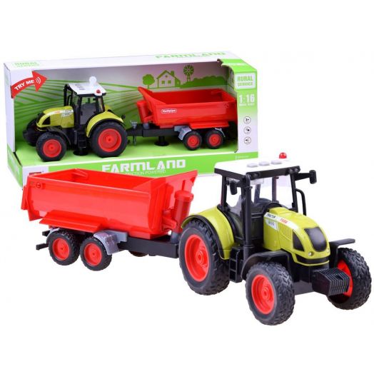 Žaislinis traktorius su raudona priekaba „Farmland“ 