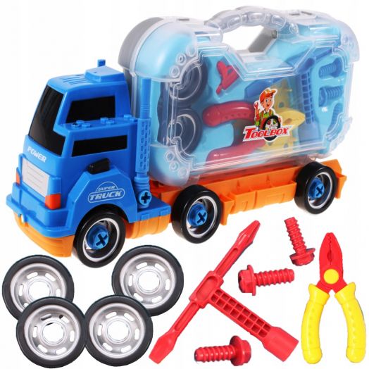 Žaislinis sunkvežimis su įrankių lagaminu „Build-a-Truck” 
