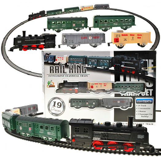 Žaislinis traukinys su vagonais ir bėgiais „Rail King” 