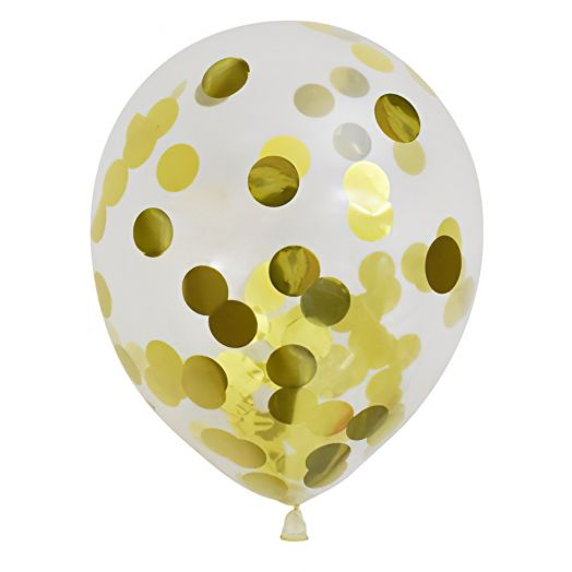 Pripučiami balionai su auksiniais konfeti, 6vnt. 