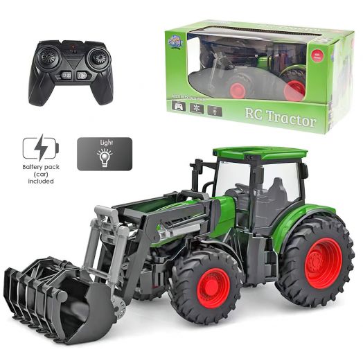 Valdomas žaislinis traktorius su priekiniu krautuvu 
