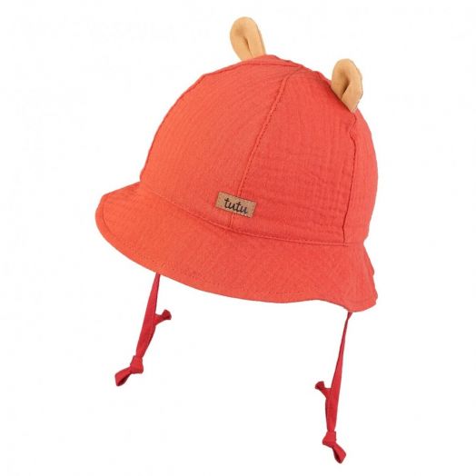 Ekologiškos medvilnės kepurė - panama su raišteliais, oranžinė 