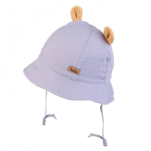 Ekologiškos medvilnės kepurė - panama su raišteliais, pilka 