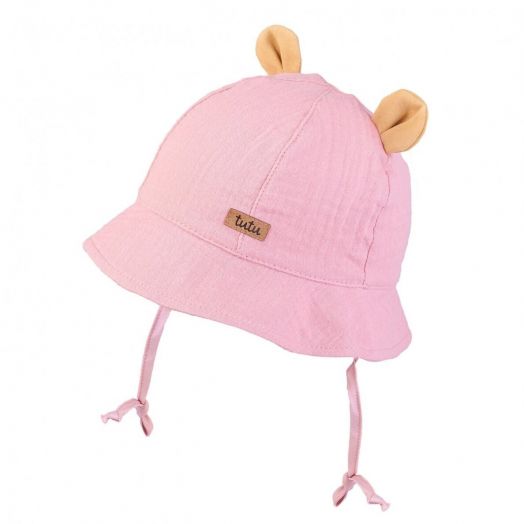 Ekologiškos medvilnės kepurė - panama su raišteliais, rožinė 