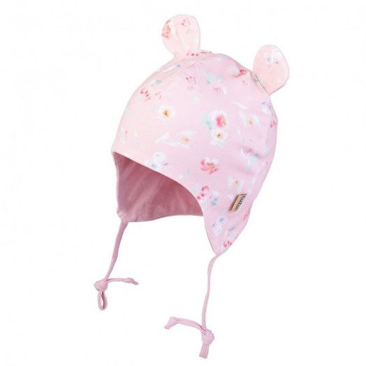 Kepurė mergaitei su raišteliais ir ausytėmis, rožinė 