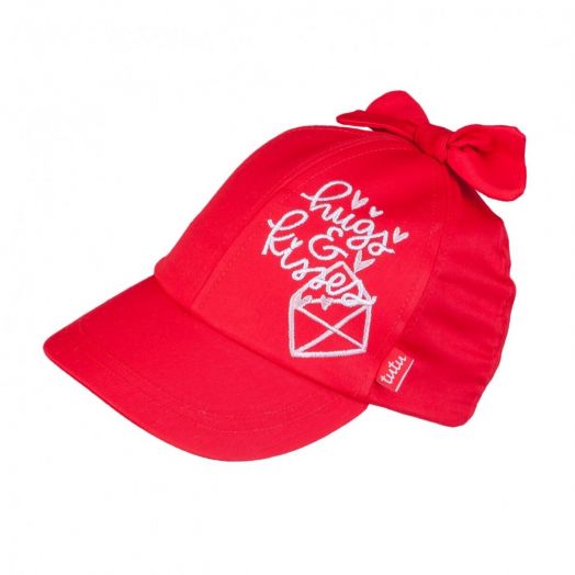 Kepurė su snapeliu ir kaspinėliu mergaitei „Hugs & Kisses”, raudona  