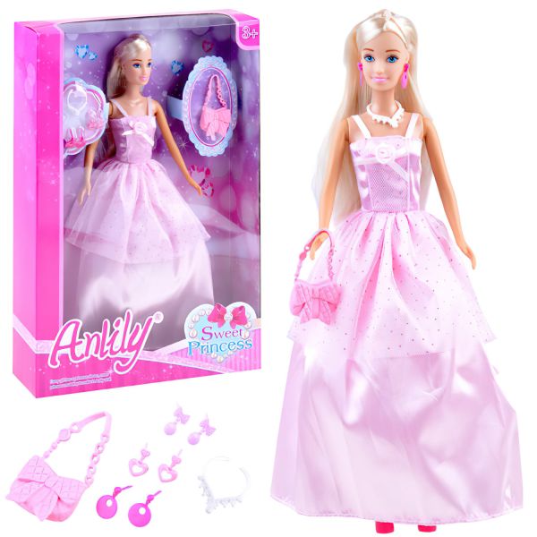 Lėlė princesė su rožine suknele ir papuošalais, Anlily 
