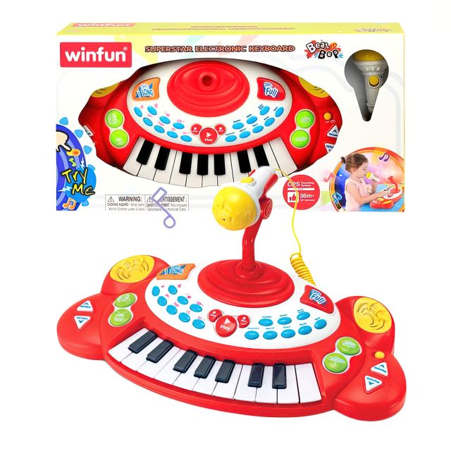 Vaikiškas elektroninis pianinas su mikrofonu, WinFun 