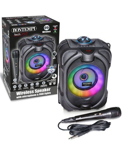 Belaidė kolonėlė su karaoke mikrofonu ir RGB šviesomis, 25 cm, Bontempi