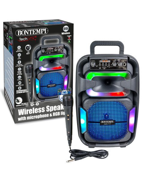 Belaidė kolonėlė su karaoke mikrofonu ir RGB šviesomis, 41 cm, Bontempi