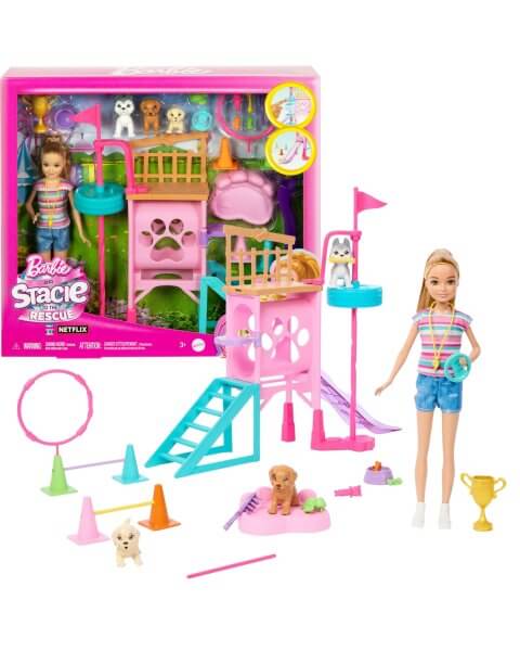 Barbie lėlė Stacie su &scaron;uniukų žaidimų aik&scaron;telės rinkiniu, HRM10 