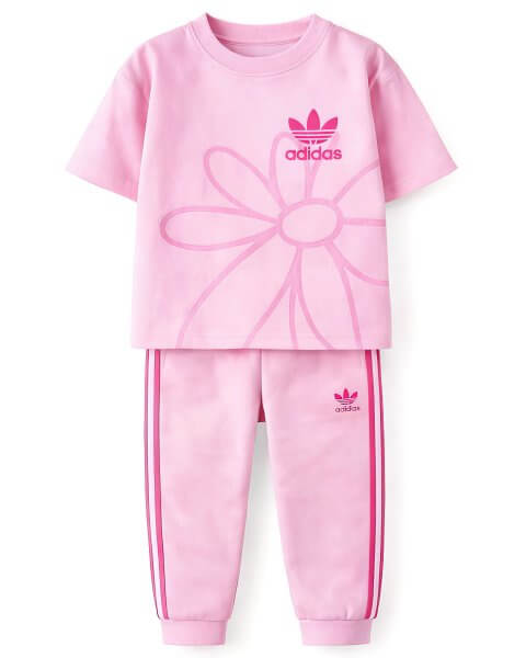 Komplektas mergaitei su mar&scaron;kinėliais ir kelnėmis &bdquo;Adidas&rdquo;, rožinis 
