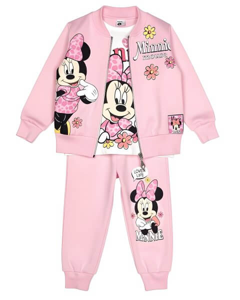 Komplektas mergaitei su džemperiu, mar&scaron;kinėliais ir kelnėmis &bdquo;Minnie Mouse&rdquo;, rožinis 