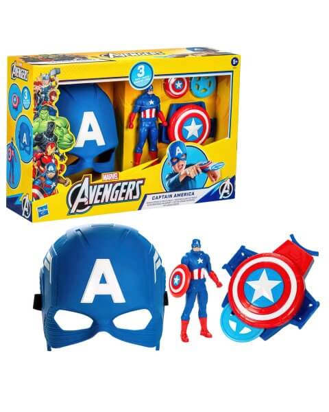 Kapitono Amerikos rinkinys su kauke, figūrėle ir diskų &scaron;audykle &bdquo;Captain America Shield Strike&rdquo; 