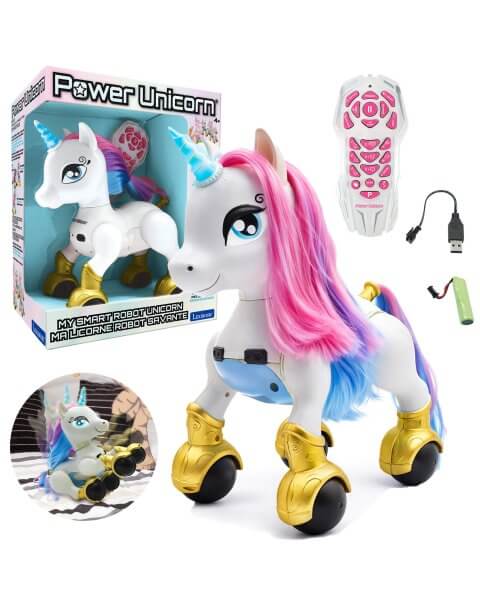 Interaktyvus programuojamas vienaragis valdomas pulteliu ir judėsiais &bdquo;Power Unicorn&rdquo; 