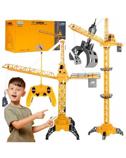 Didelis pulteliu valdomas žaislinis kranas, 128 cm 