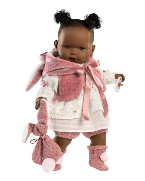 LLORENS kalbanti juodaodė lėlė Nicole Llorona su rožinė liemene 42 cm