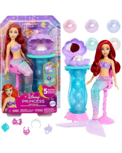 Disney Princess lėlė undinėlė Arielė su grožio staliuku ir 5 perlais siurprizais, JBF86 