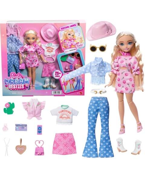 Barbie Dream Besties lėlė su ilgais plaukais, rūbų rinkiniu ir aksesuarais, JGH87 