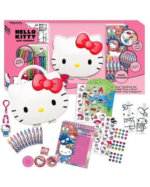 Hello Kitty kūrybinis rinkinys su lagaminėliu, pie&scaron;imo priemonėmis, spalvinimo sąsiuviniu, lipdukais ir aksesuarais 