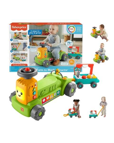 Fisher-Price interaktyvus traktoriukas - paspirtukas vaikams &bdquo;4-In-1 Farm To Market Tractor&rdquo;, HLM42 
