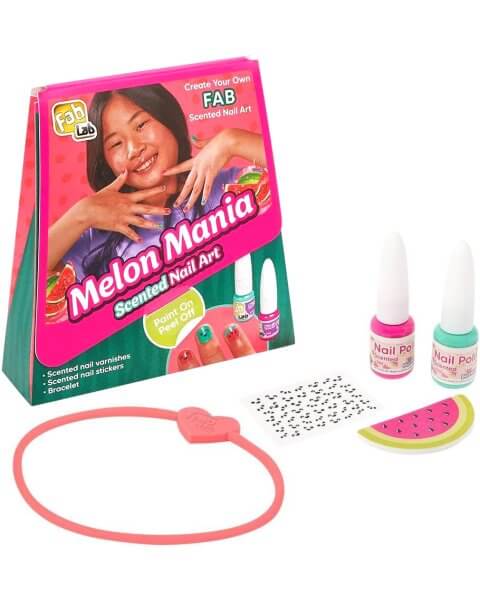 Nagų lakavimo rinkinys su kvepiančiais nagų lakais ir lipdukais „Melon Mania Nail Art”, FabLab 