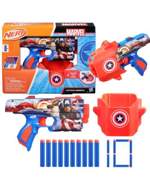 Nerf Kapitono Amerikos &scaron;autuvas su &scaron;oviniais ir dėtuve &bdquo;Captain America Blaster&rdquo;, F9717 