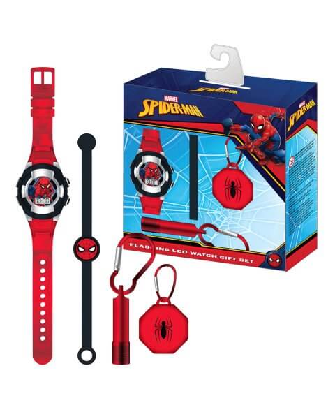 Žmogaus Voro laikrodis su prožektoriumi, kompasu ir apyranke „Spider-Man Watch Gift Set”