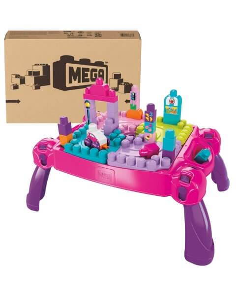 Mega Bloks staliukas su kaladėlėmis kūdikiams, rožinis, tvarioje pakuotėje, FFG22 