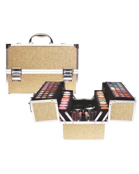 Didelis makiažo rinkinys mergaitėms aukso spalvos lagamine 