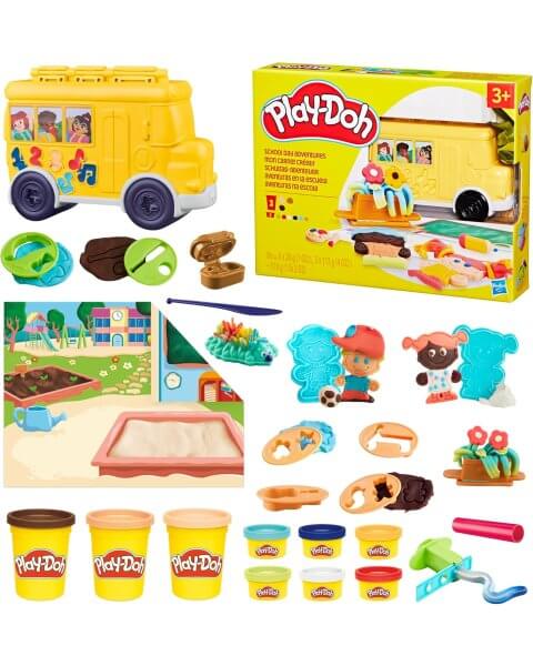 Play-Doh plastilino rinkinys su kilimėlių, 9 indeliais ir 15 priedų &bdquo;Autobusiukas&rdquo; 