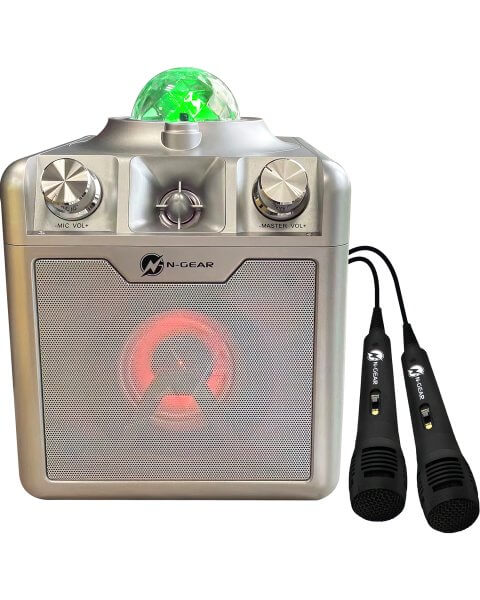 Karaoke Bluetooth kolonėlė su 2 mikrofonais ir LED &scaron;viesos-žvaigždžių efektais &bdquo;Party Box 710&rdquo;, sidabro spalvos 
