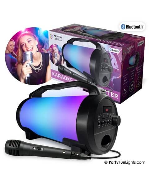 Bluetooth karaoke garsiakalbis su mikrofonu, šviesos efektais ir rankena „Party Booster”