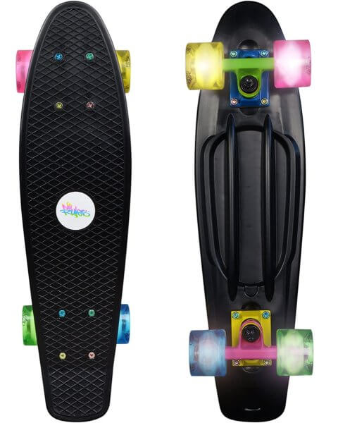 Mini riedlentė su šviečiančiais ratais, Penny board tipo, Neon
